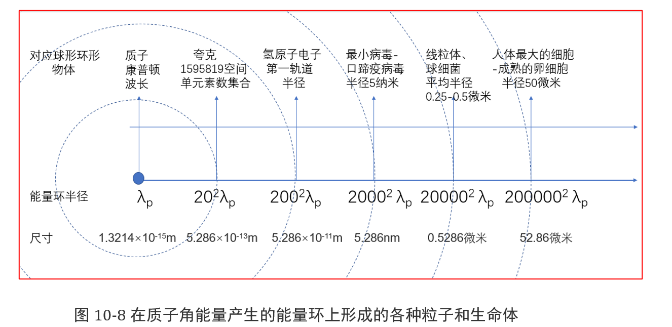 地数极深，盘古极战长与质子（封闭）空间能量环延申的对比示意图